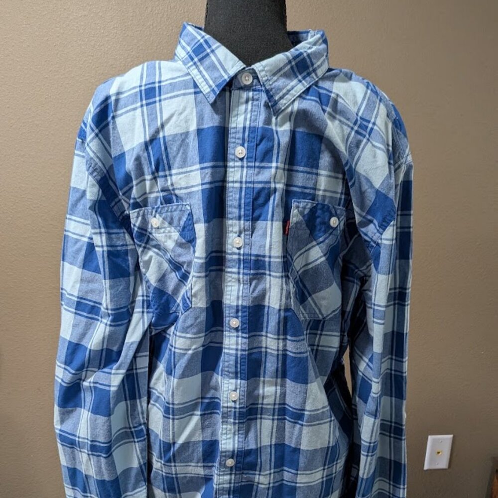LEVI'S Blue Plaid Button-Down Shirt - Dual Pocket Long Sleeve - Size XXL
